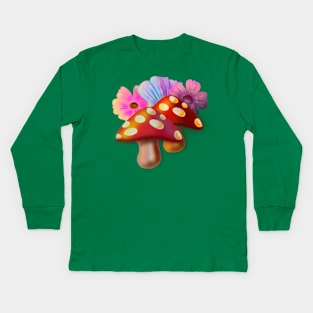 three Flowers & Two Mushrooms Kids Long Sleeve T-Shirt